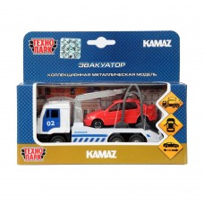 Машина металл KAMAZ ЭВАКУАТОР, 12 см, дв., инерц.+ машинка 7,5 см, кор. Технопарк в кор.2*24шт