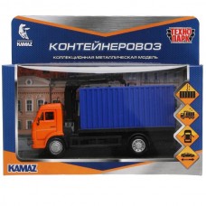 Машина металл KAMAZ КОНТЕЙНЕРОВОЗ длина 15,5 см, двер, подв дет, инерц, кор. Технопарк в кор.2*30шт