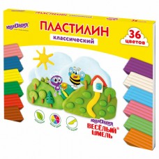 Пластилин классический ЮНЛАНДИЯ /ВЕСЁЛЫЙ ШМЕЛЬ/, 36 цветов, 720 грамм, СО СТЕКОМ, ВЫСШЕЕ КАЧЕСТВО, 1